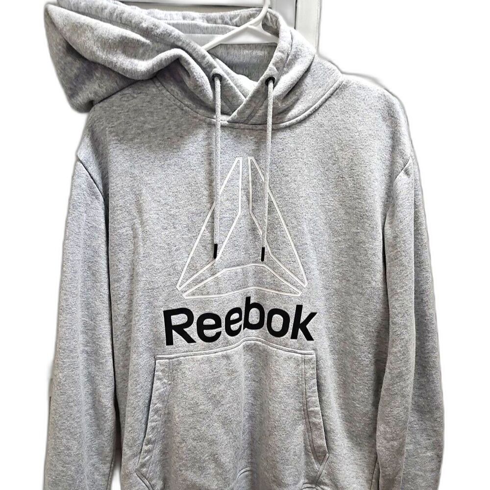 Reebok Size Medium Mens Fleece Hoodie Sweatshirt Long Sleeve Gray Grey